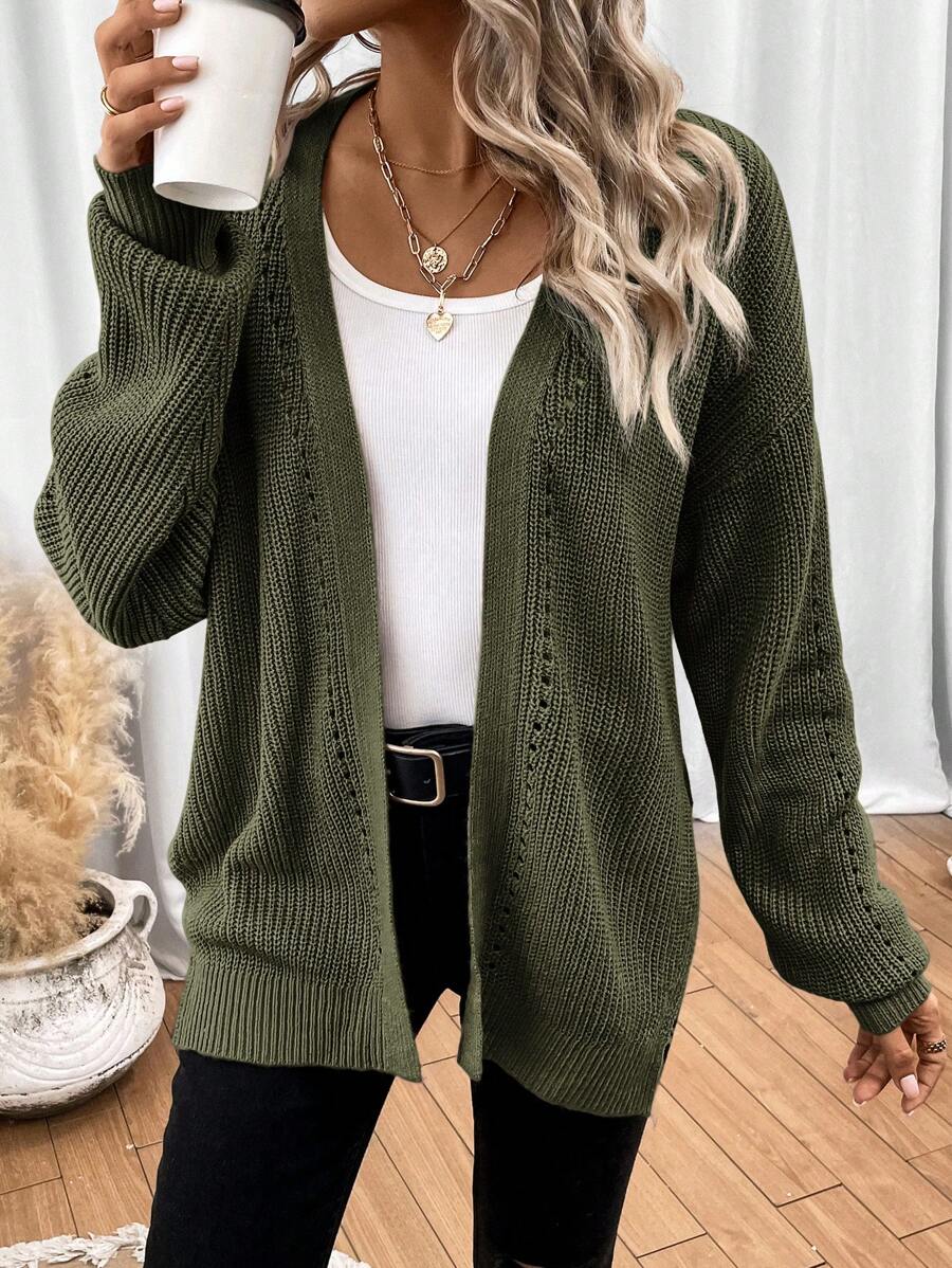 Losse open cardigan dames met ajourpatroon - afbeelding 5