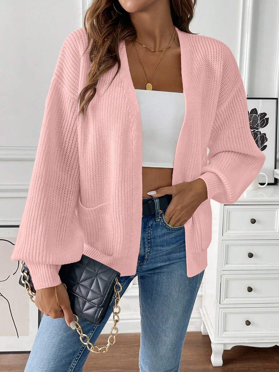 Losse open cardigan dames met voorzakken, roze - afbeelding 12