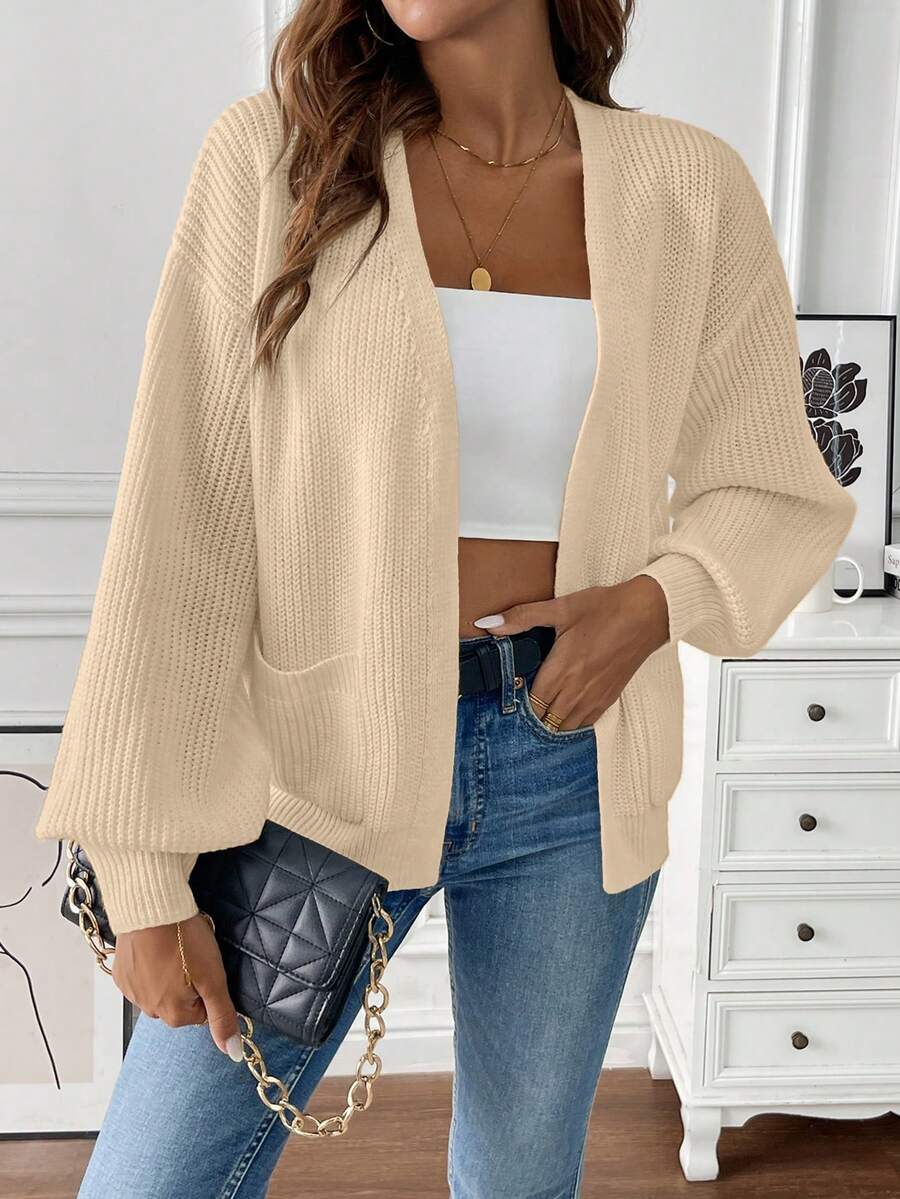Losse open cardigan dames met voorzakken, beige - afbeelding 13