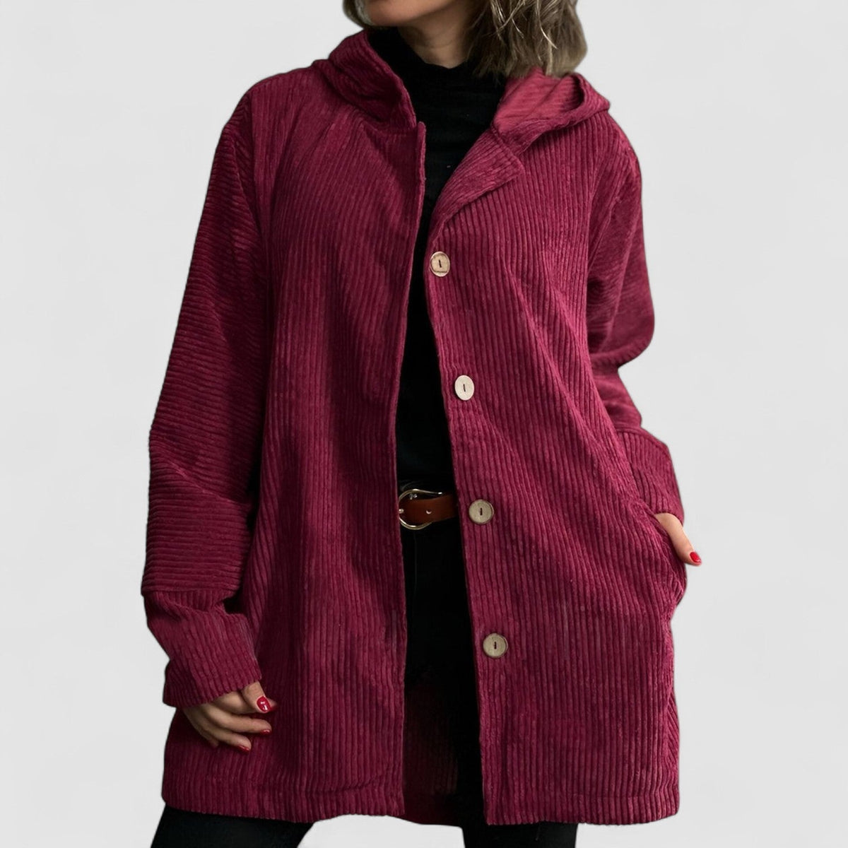 Losse ribcord jas dames, bordeaux - afbeelding 9