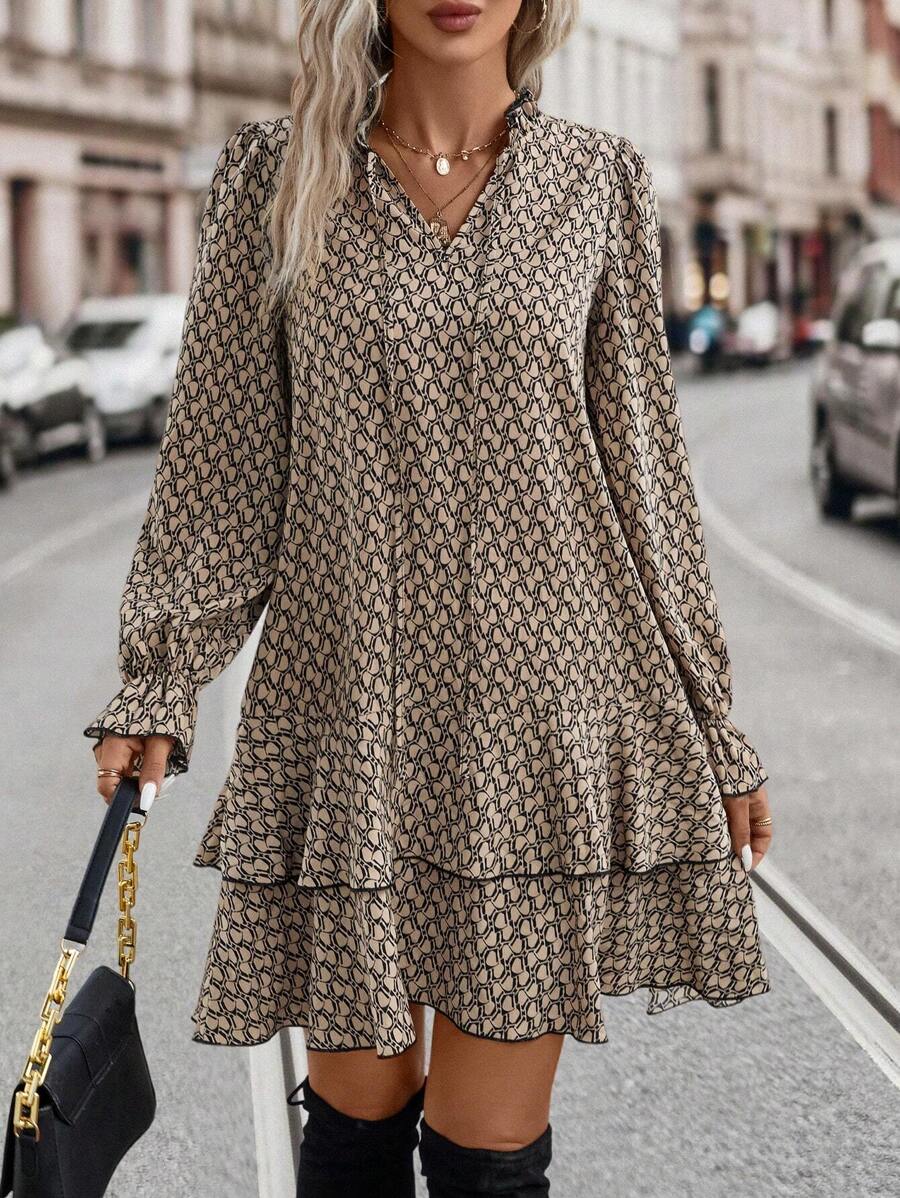 Losvallende mini jurk dames, taupe - afbeelding 1