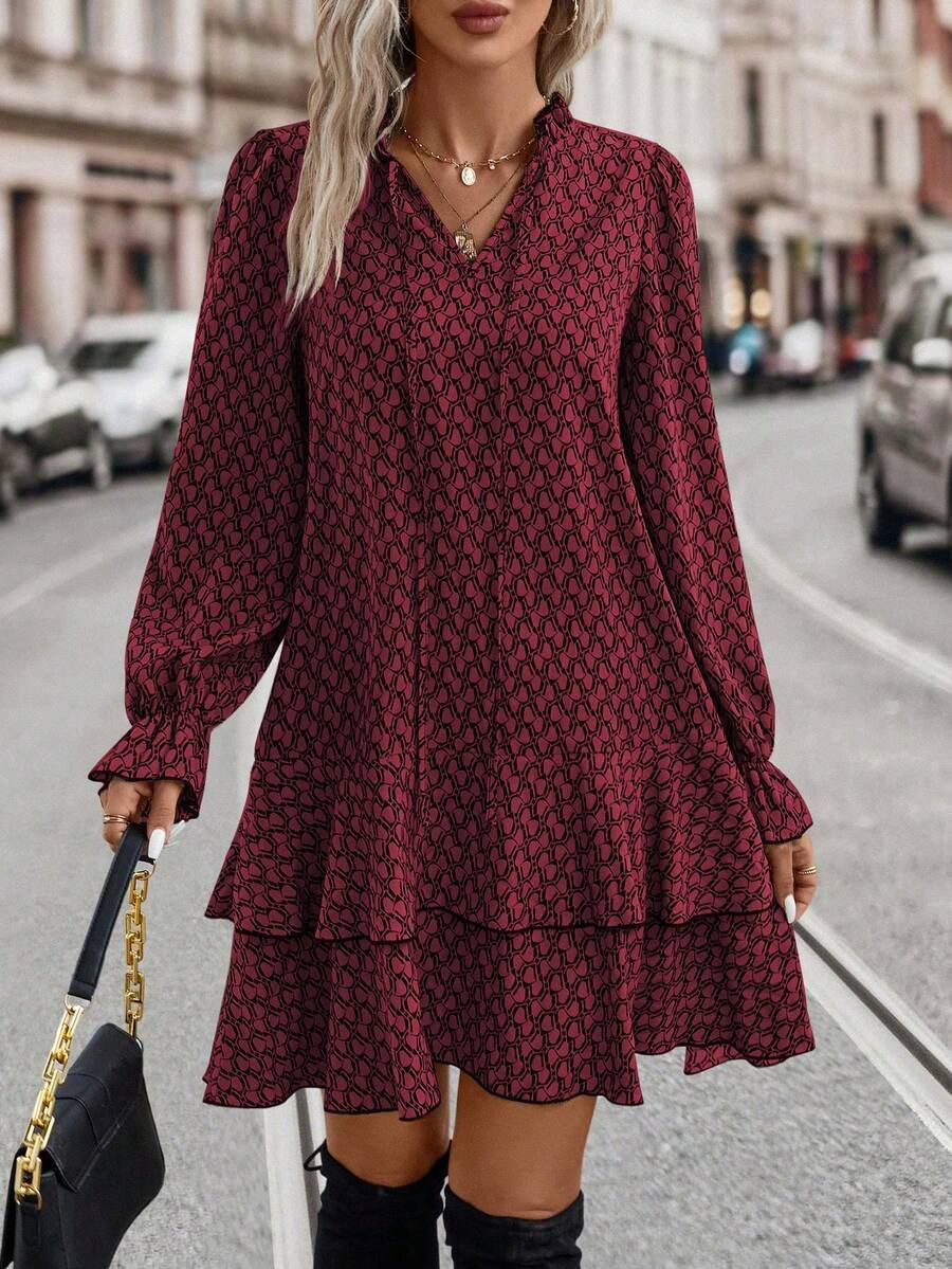 Losvallende mini jurk dames, bordeaux - afbeelding 10