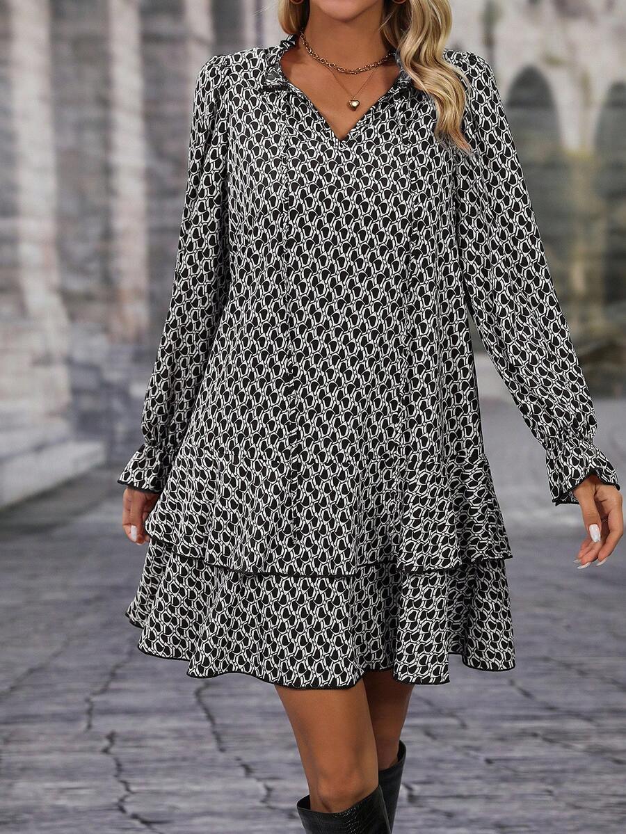 Losvallende mini jurk dames, zwart-wit - afbeelding 9