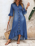 Maxi blousejurk dames, blauw - afbeelding 1