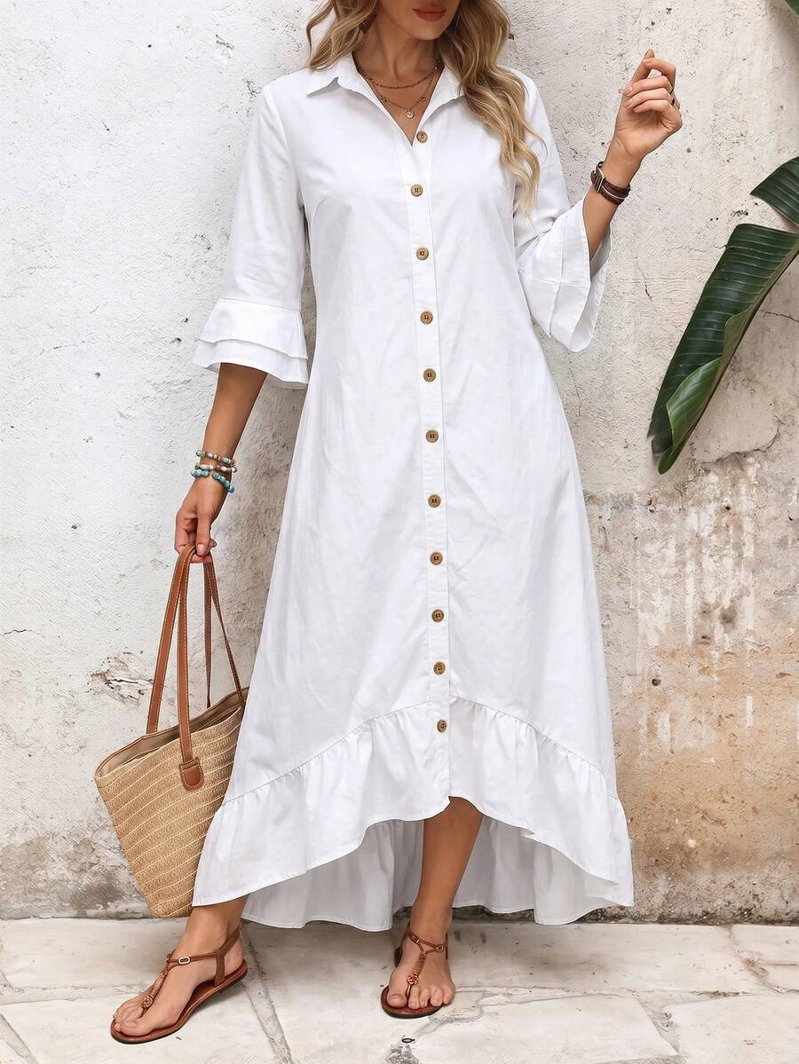 Maxi blousejurk dames, wit - afbeelding 8