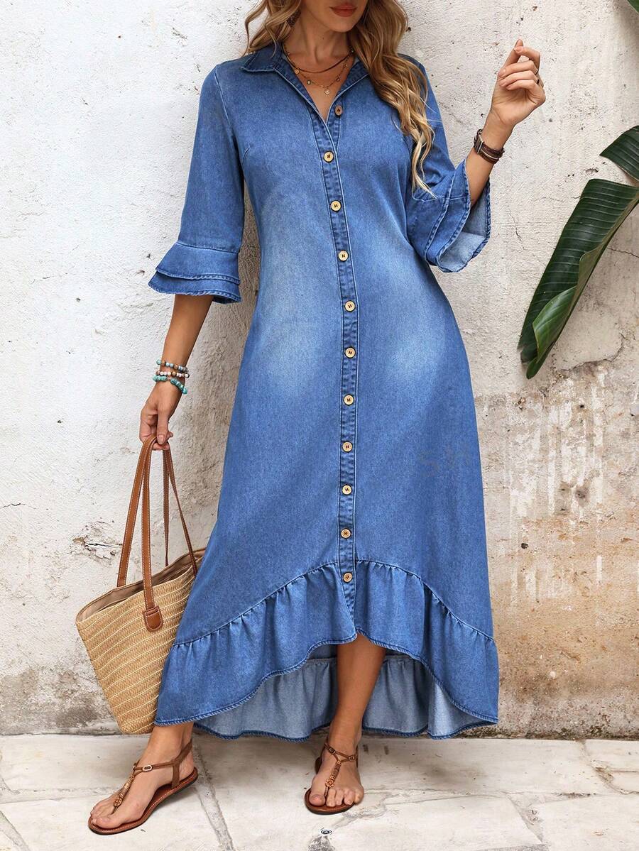 Maxi blousejurk dames, lichtblauw - afbeelding 9