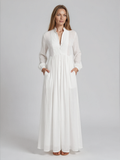 Maxi blousejurk dames met lange mouwen, wit - afbeelding 1