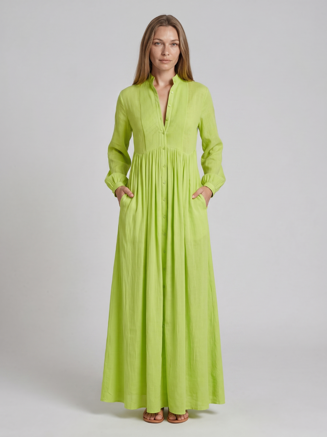 Maxi blousejurk dames met lange mouwen, limoengroen - afbeelding 8