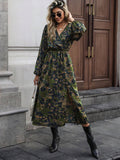 Maxi wikkeljurk dames met bloemenprint, Donkergroen - afbeelding 1