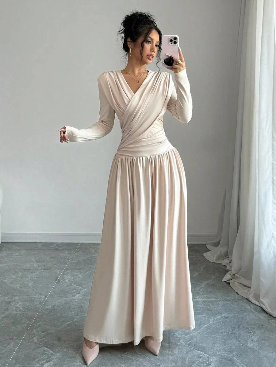 Maxi wikkeljurk dames, Beige - afbeelding 1