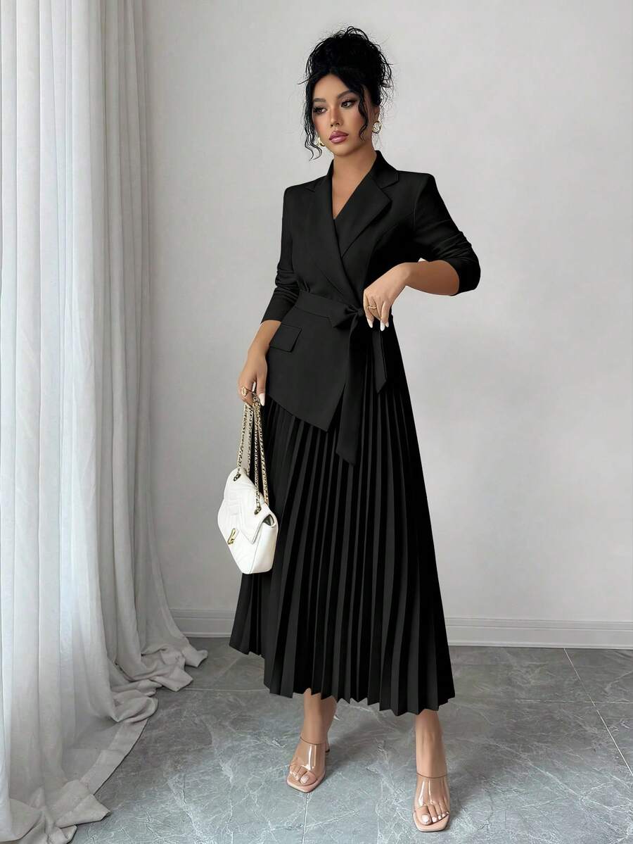 Geplooide midi jurk dames, Zwart - afbeelding 6