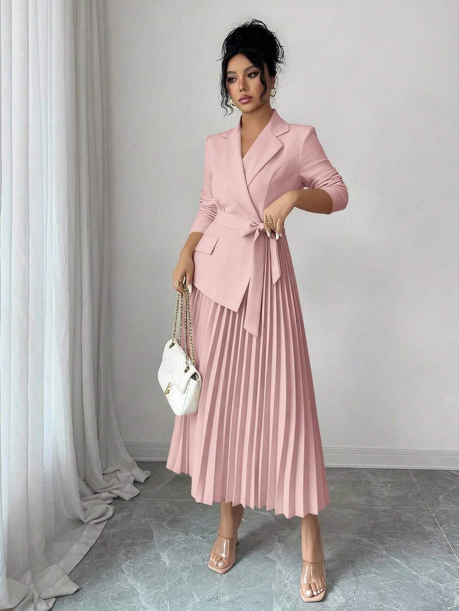 Geplooide midi jurk dames, Roze - afbeelding 7