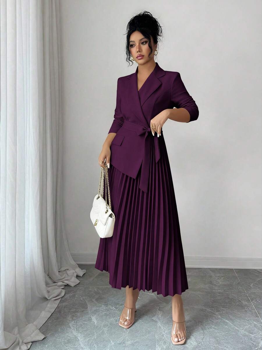 Geplooide midi jurk dames, Pruim - afbeelding 8