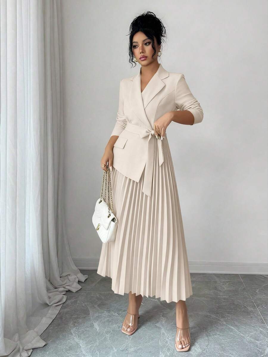 Geplooide midi jurk dames, Beige - afbeelding 9