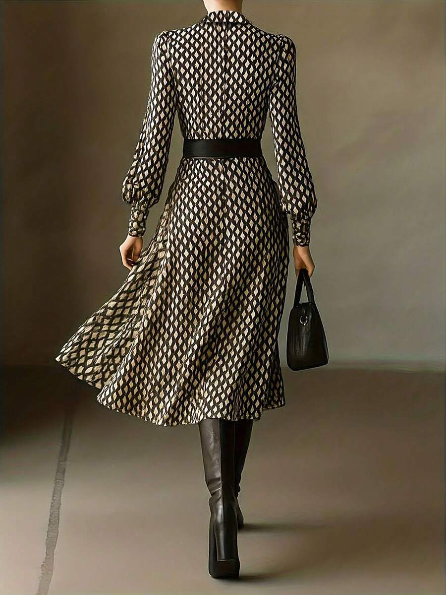 Midi jurk dames met ruitprint - afbeelding 2