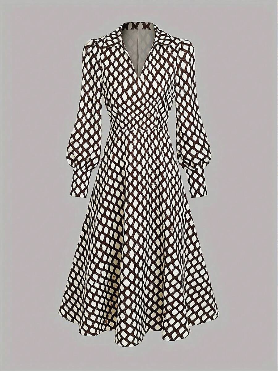 Midi jurk dames met ruitprint - afbeelding 3
