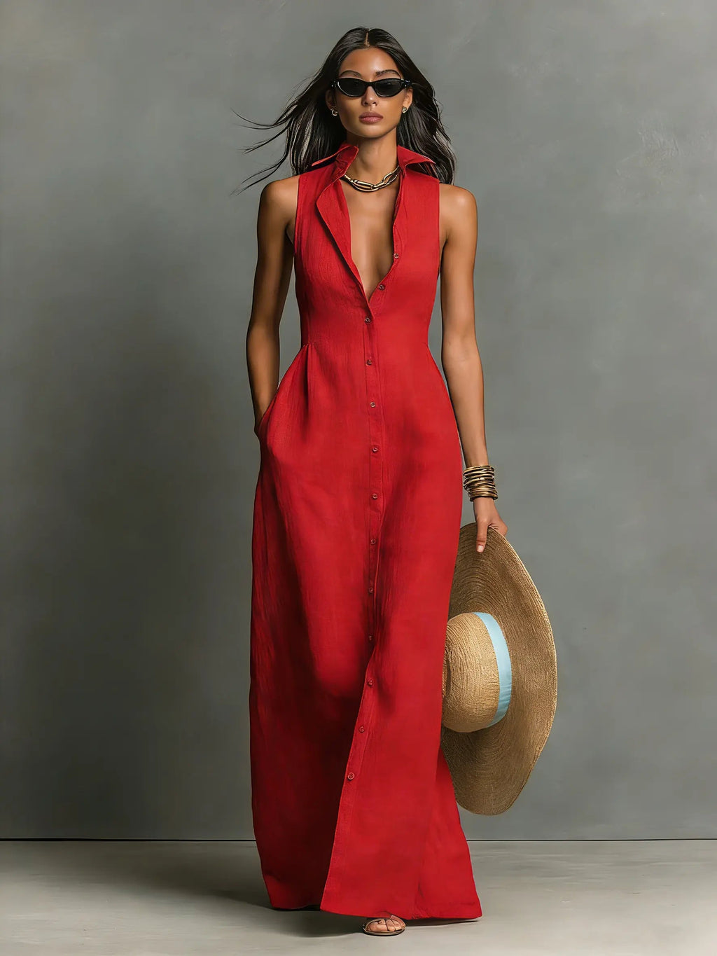 Mouwloze maxi blousejurk dames - afbeelding 7