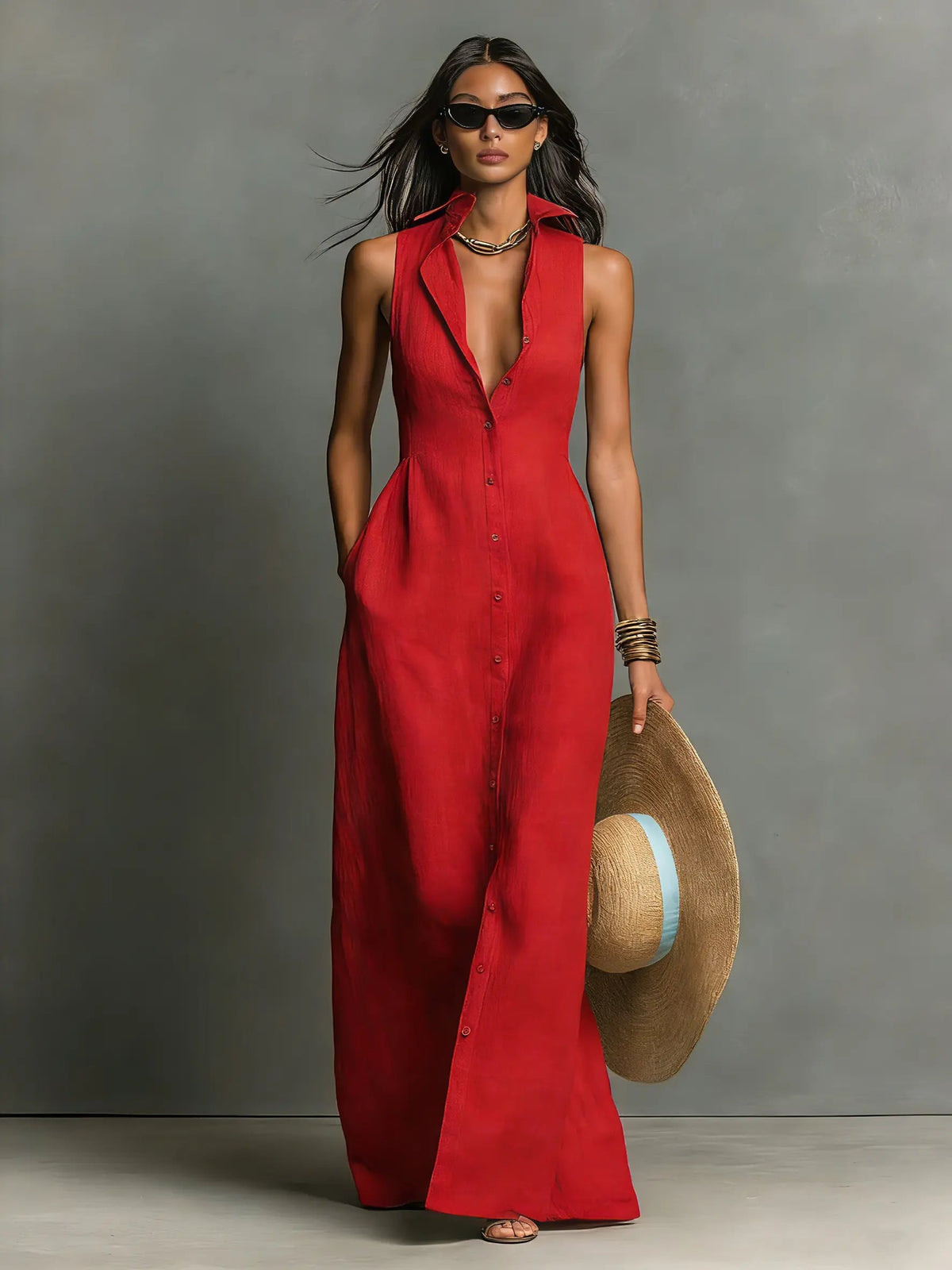 Mouwloze maxi blousejurk dames - afbeelding 7