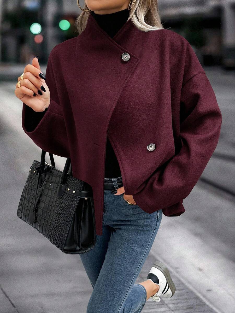 Asymmetrische jas dames met opstaande kraag, bordeaux - afbeelding 11
