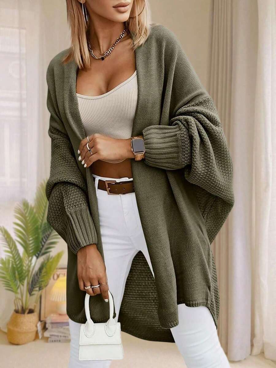 Oversized cardigan dames, olijfgroen - afbeelding 8