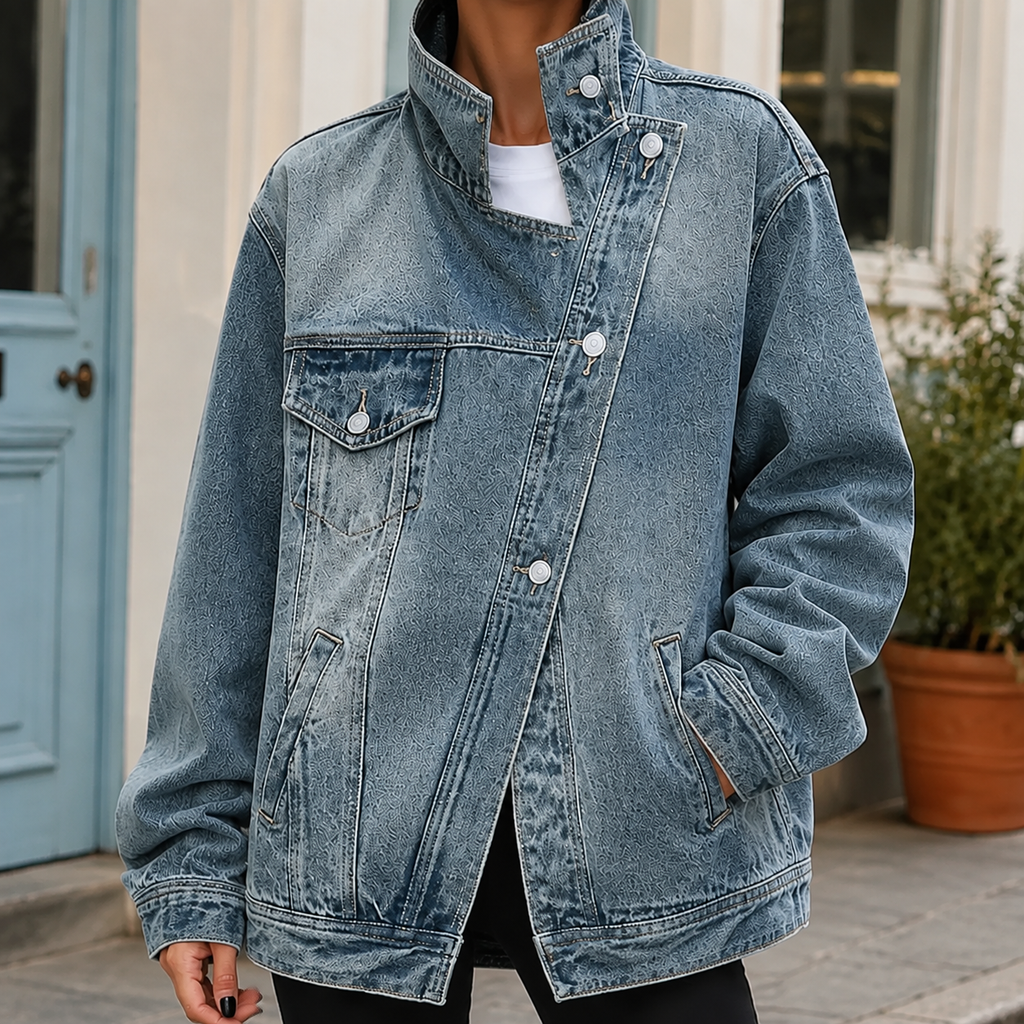 Oversized denim jas dames, denimblauw - afbeelding 1