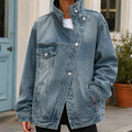 Oversized denim jas dames, denimblauw - afbeelding 1