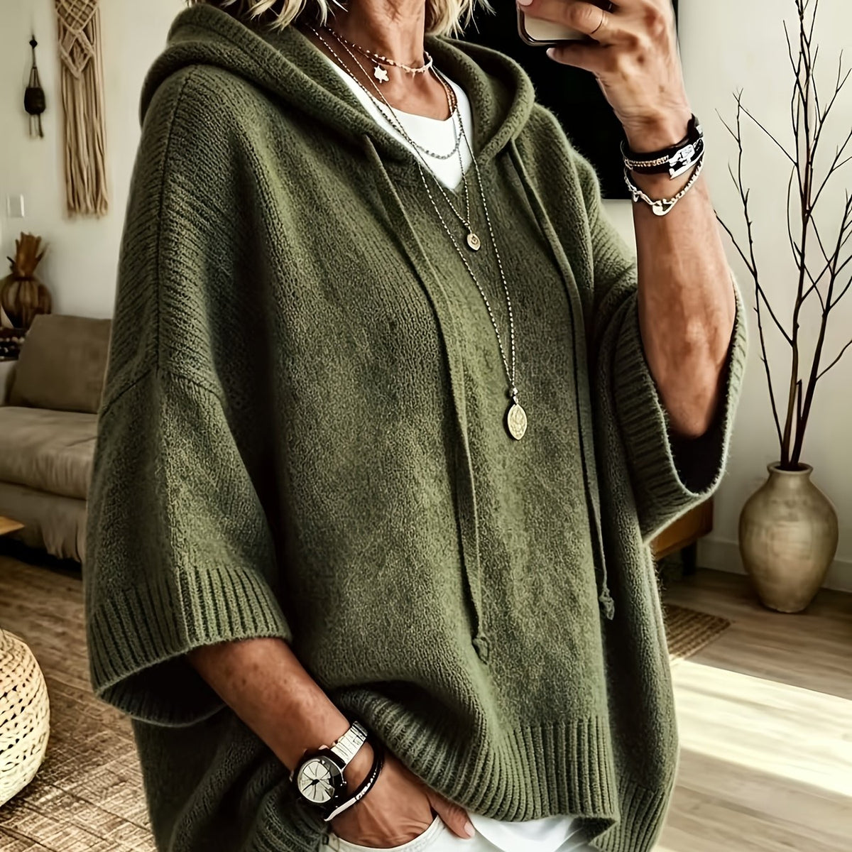 Oversized hoodie dames, Legergroen - afbeelding 13