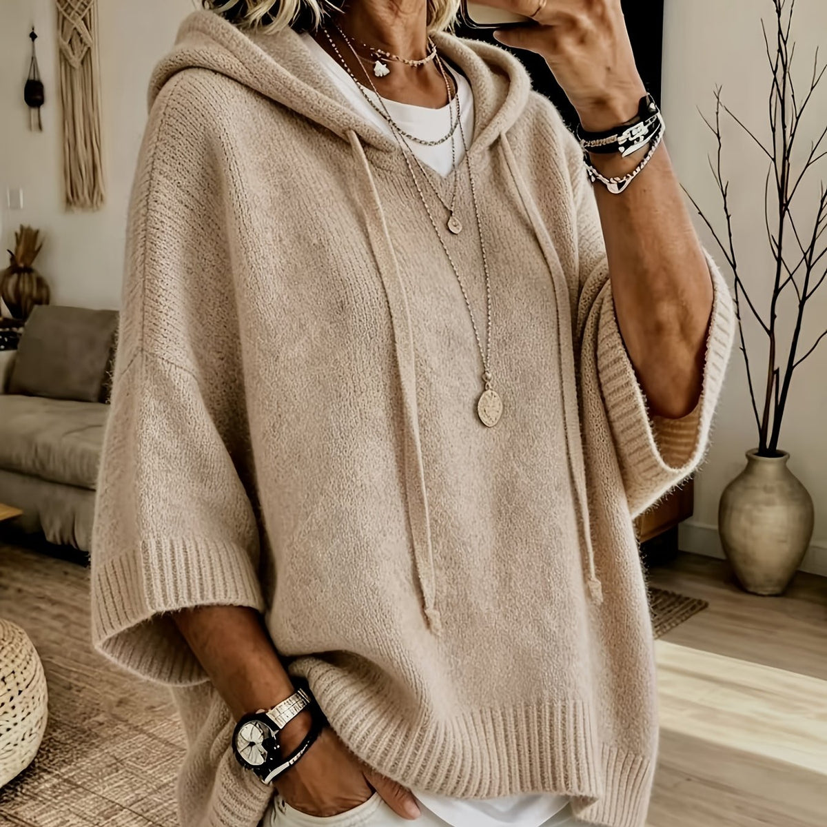 Oversized hoodie dames, Beige - afbeelding 15