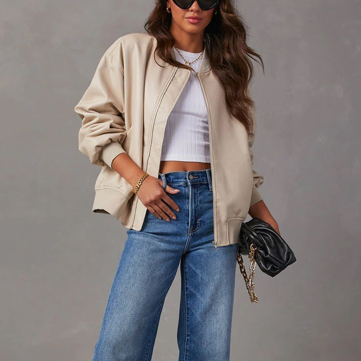 Oversized imitatieleren bomberjack dames - afbeelding 5