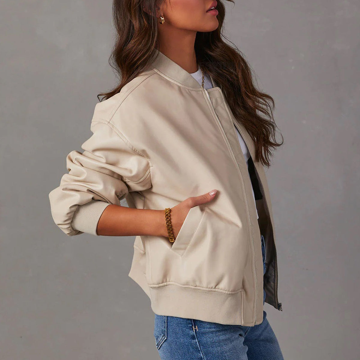 Oversized imitatieleren bomberjack dames - afbeelding 6