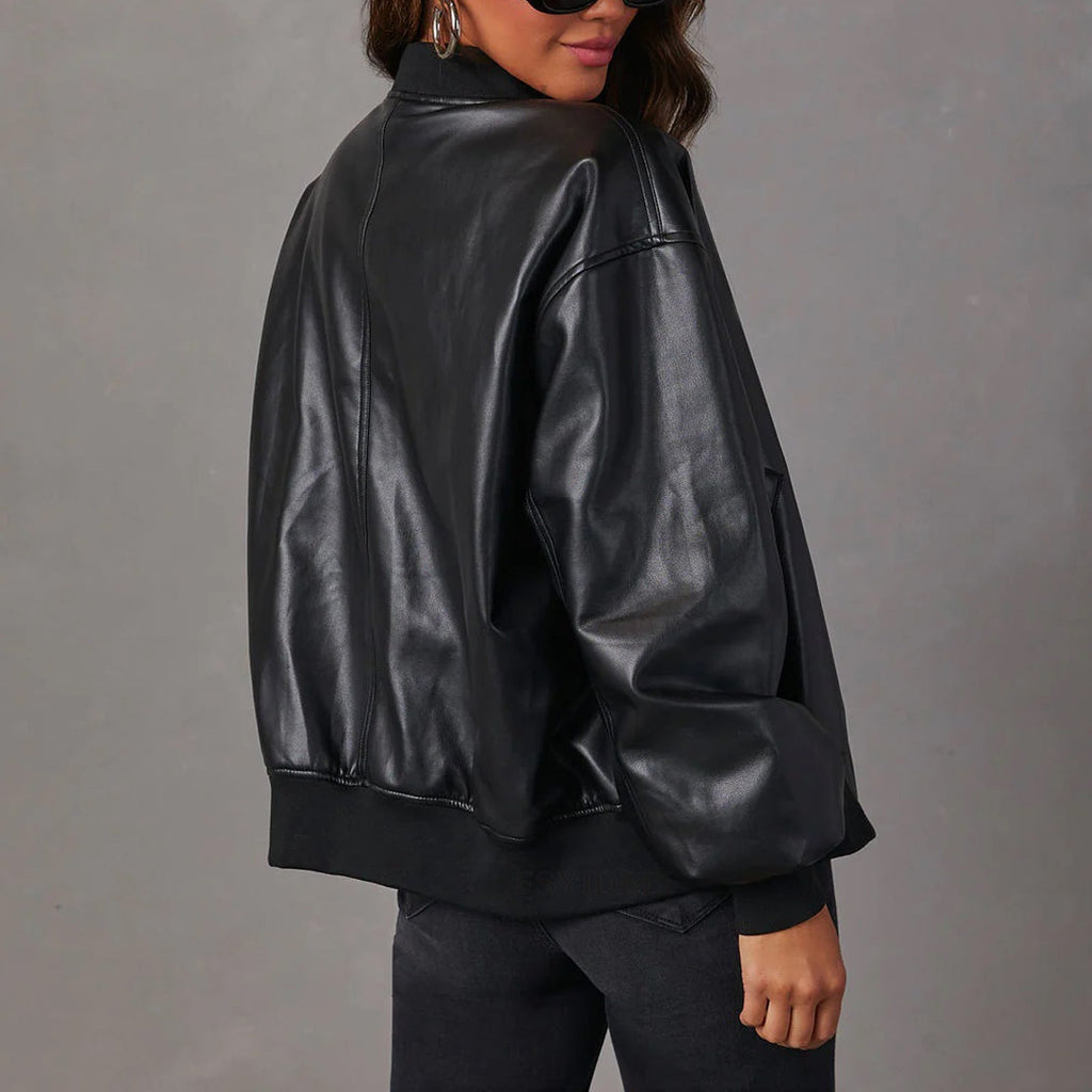 Oversized imitatieleren bomberjack dames - afbeelding 8