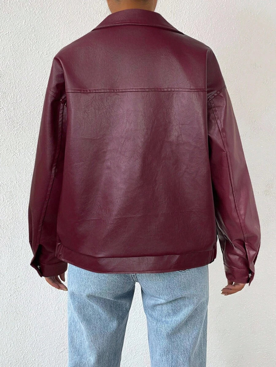 Oversized imitatieleren jas dames - afbeelding 11