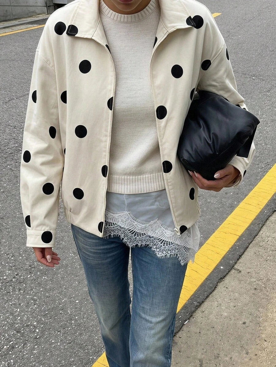 Oversized imitatieleren jas dames, crème-zwart - afbeelding 13