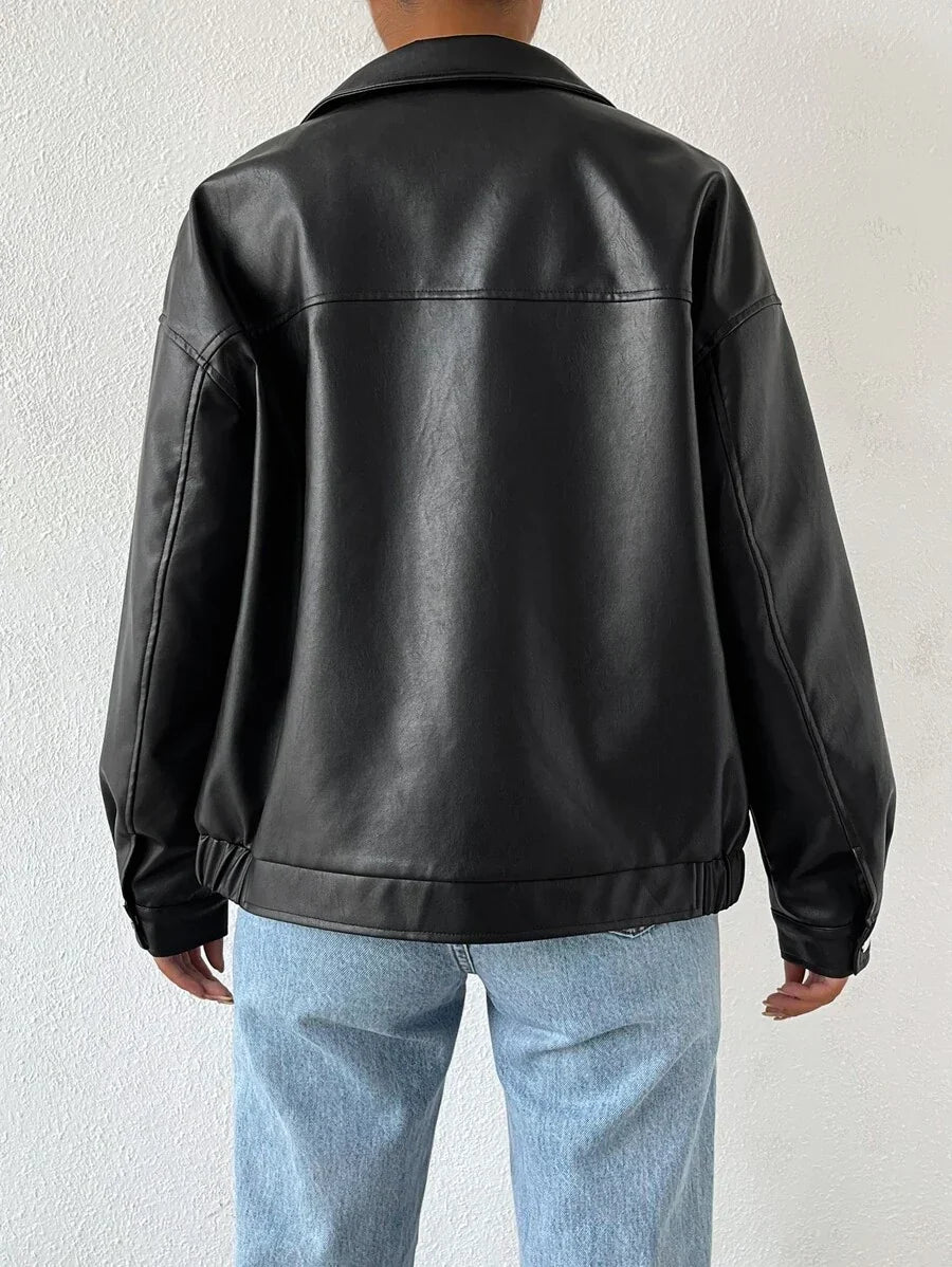 Oversized imitatieleren jas dames - afbeelding 2