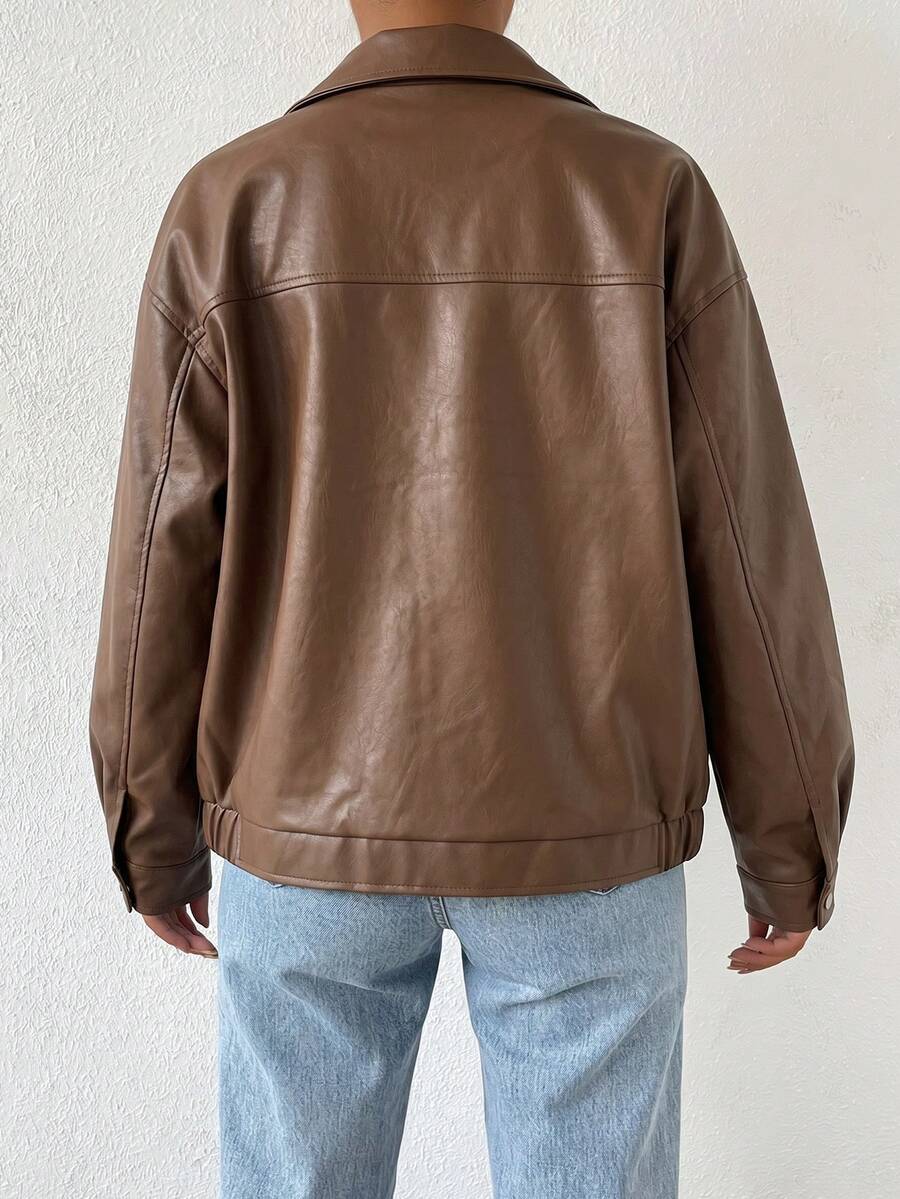 Oversized imitatieleren jas dames - afbeelding 22