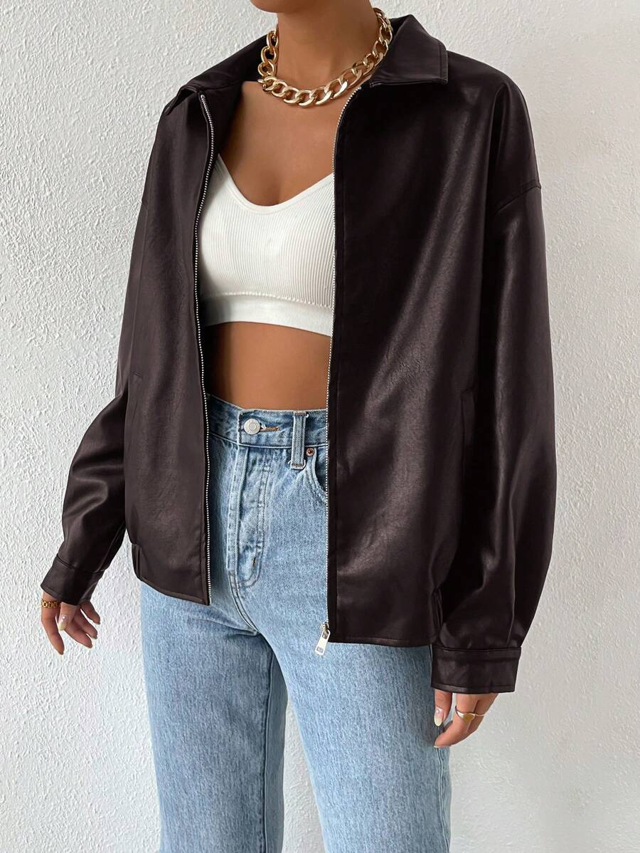 Oversized imitatieleren jas dames - afbeelding 7