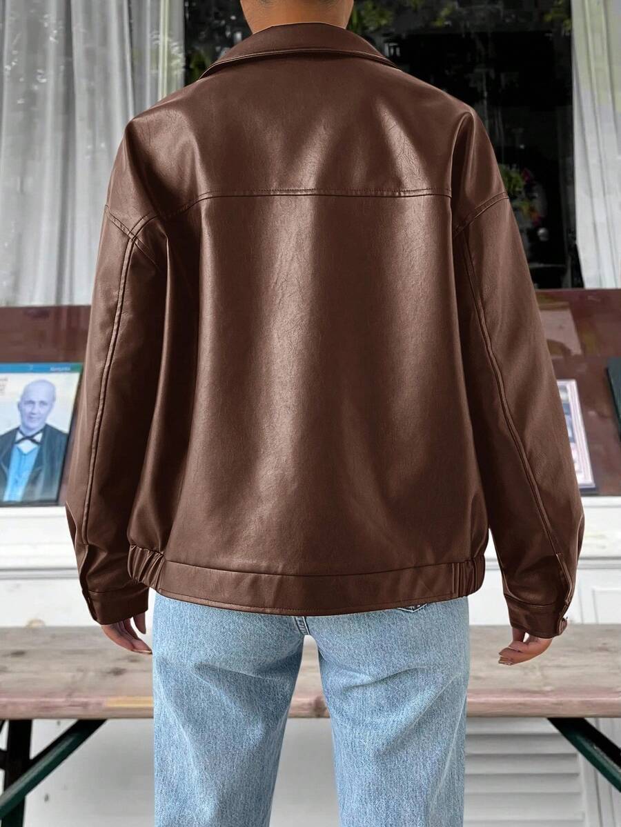 Oversized imitatieleren jas dames - afbeelding 9
