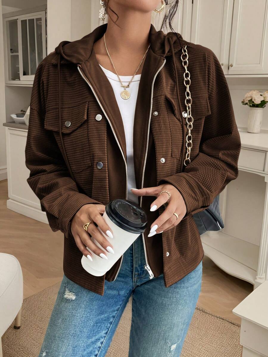Oversized jas dames met capuchon, Bruin - afbeelding 13