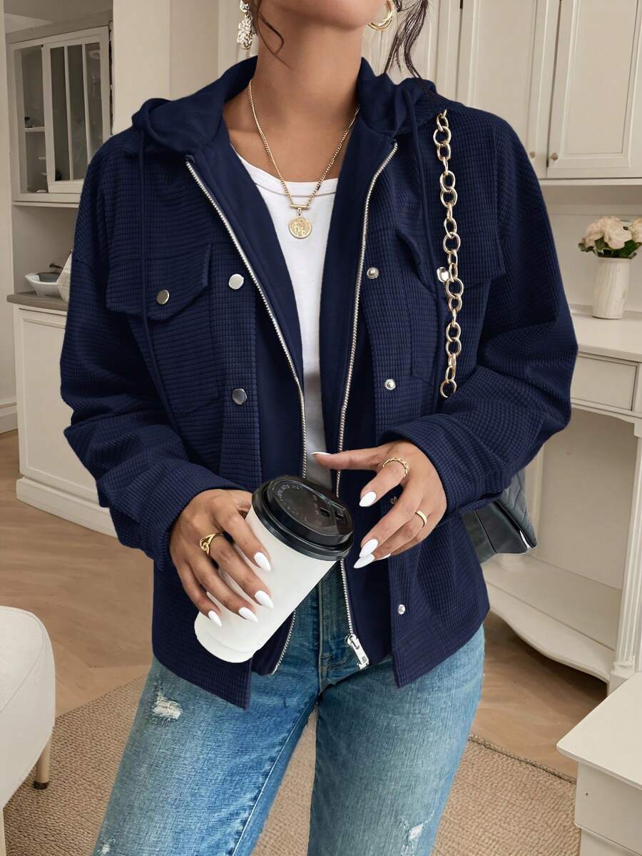 Oversized jas dames met capuchon, Marineblauw - afbeelding 18