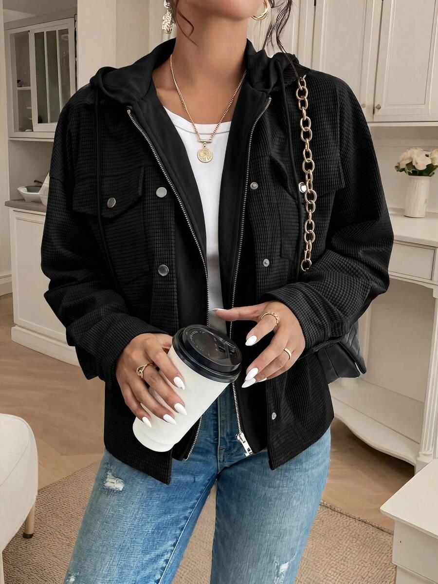 Oversized jas dames met capuchon, Zwart - afbeelding 7