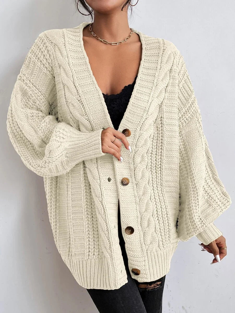 Oversized kabelgebreid vest dames, Beige - afbeelding 1