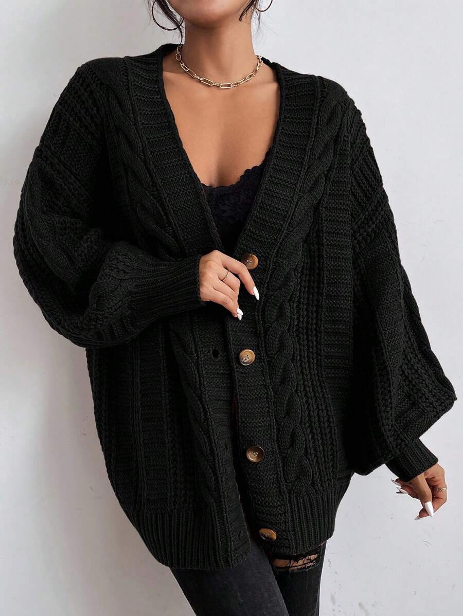 Oversized kabelgebreid vest dames, Zwart - afbeelding 10