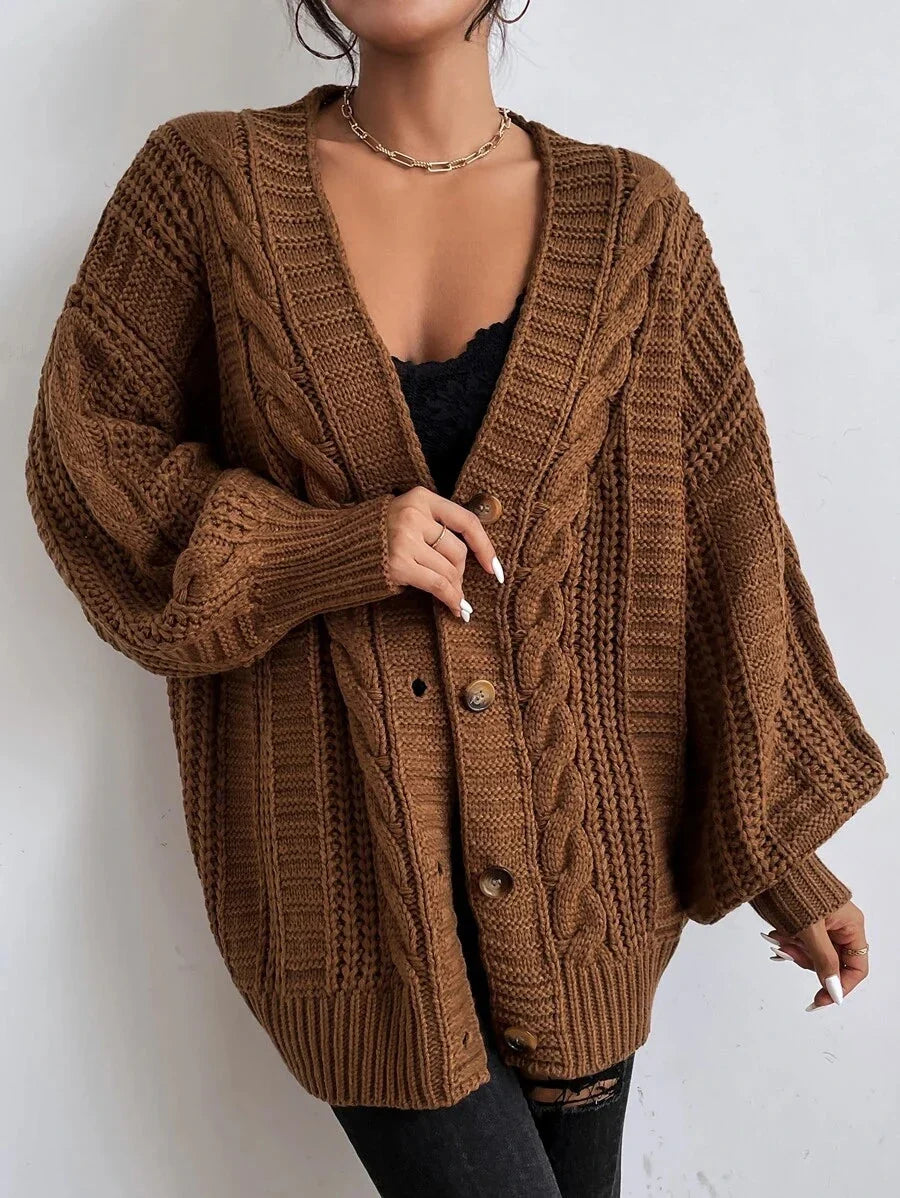 Oversized kabelgebreid vest dames, Donkerbruin - afbeelding 11