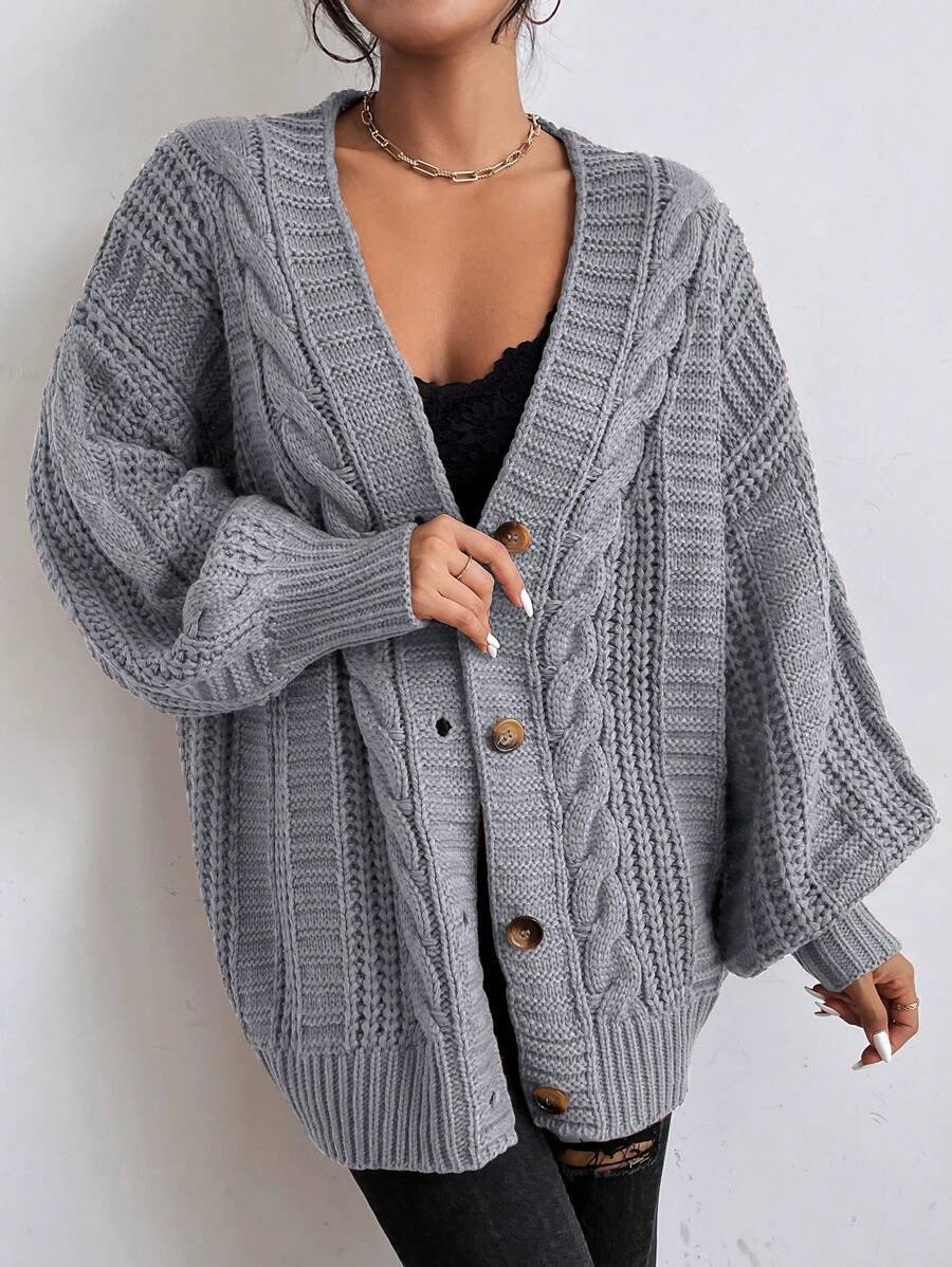 Oversized kabelgebreid vest dames, Grijs - afbeelding 7