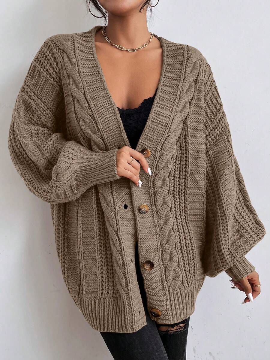 Oversized kabelgebreid vest dames, Bruin - afbeelding 8
