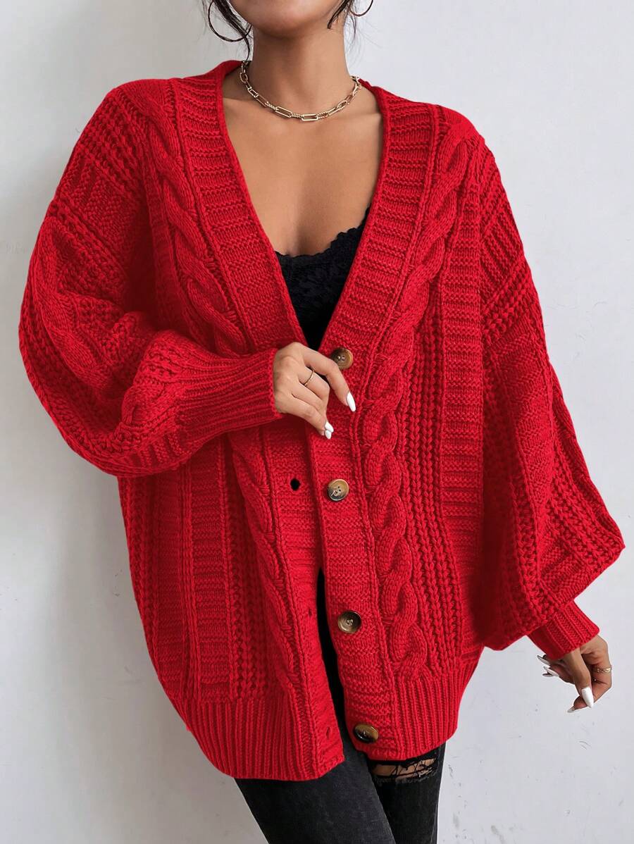 Oversized kabelgebreid vest dames, Rood - afbeelding 9