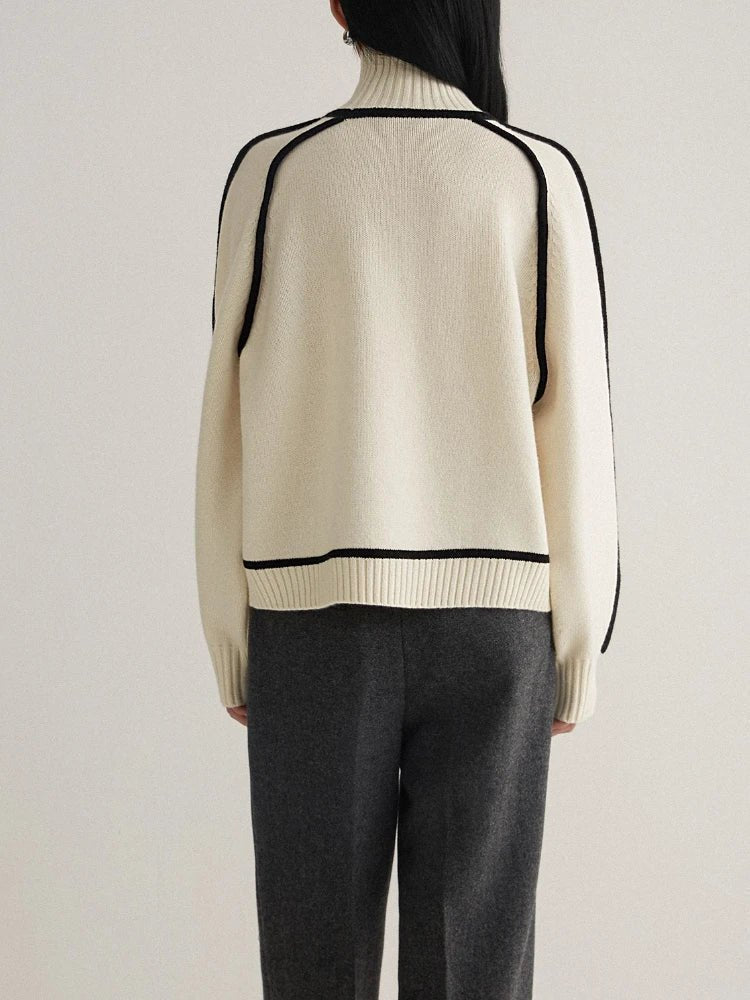 Oversized rolkraag trui dames met contrasterende bies - afbeelding 6