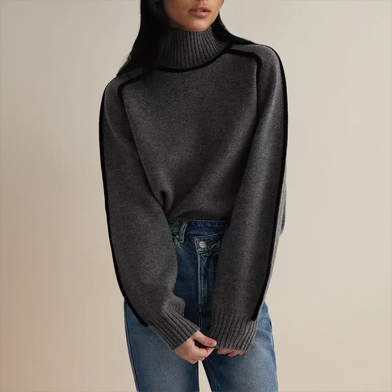 Oversized rolkraag trui dames met contrasterende bies - afbeelding 9