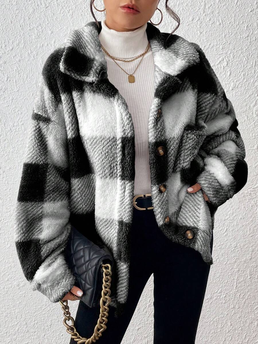 Oversized teddy shacket dames, Zwart-wit - afbeelding 17