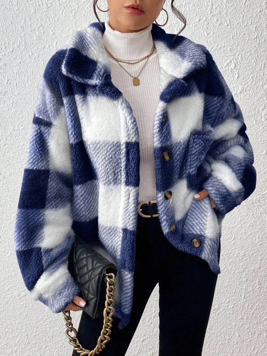 Oversized teddy shacket dames, Koningsblauw - afbeelding 24